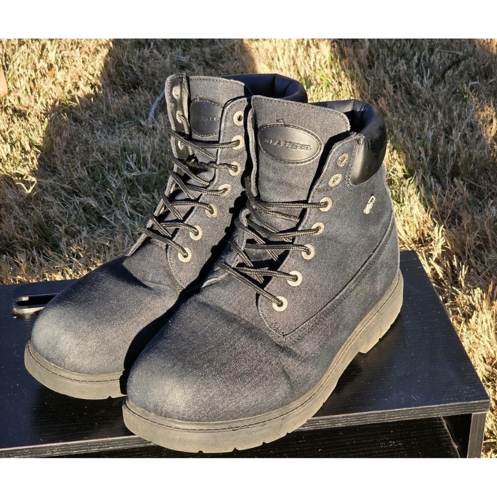 Lugz Mantle Hi Mens Denim Boots Black Textile Lace Up Work Boots Size 11